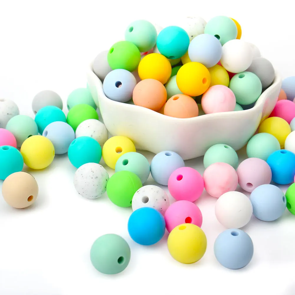 40Pcs Silicone Round Beads 9mm 12mm 15mm DIY BPA Free Nipple Holder Chain Eco-friendly Sensory Teething Teether Bead For Infant