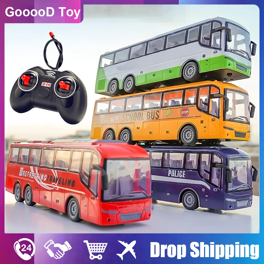 1/30 Rc Car Electric Remote Control Bus with Light Tour Bus Model 2.4G Remote Controlled Machine Toys for Boy Kids Children