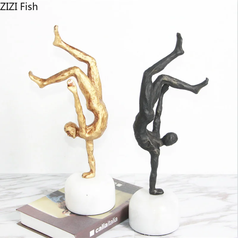 

Human Sculpture Sports Gymnastics Golden Figure Crafts Ornaments Handstand Abstract Modern Home Decoration Accessories