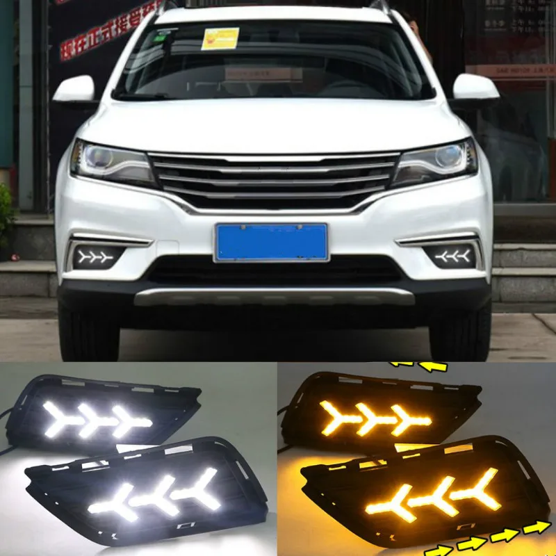 For Roewe RX5 2016 2017 2018 2019 Led Daytime Running Lights DRL Fog Lamp with Yellow Turn Signal Lamp