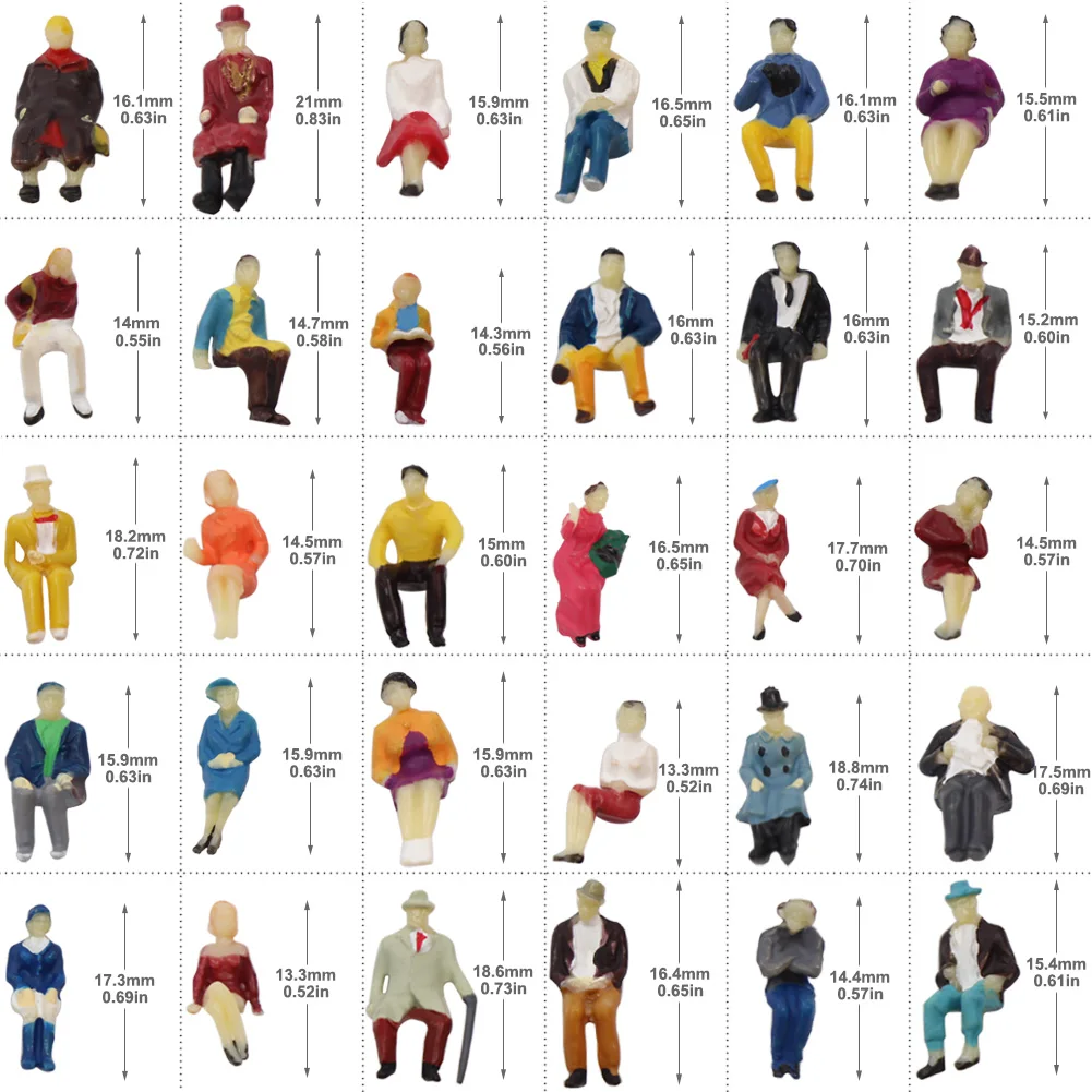 60pcs HO scale 1:87 All Seated Passenger People Sitting Figures 30 Different Poses Model Train Layout P8711