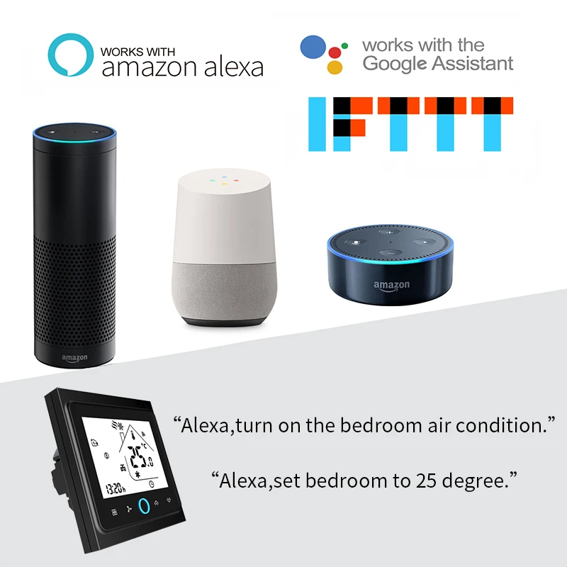 2 Pipe WiFi Smart Central Air Conditioner Thermostat Temperature Controller 3 Speed Fan Coil Unit Work with Alexa Google Home (2