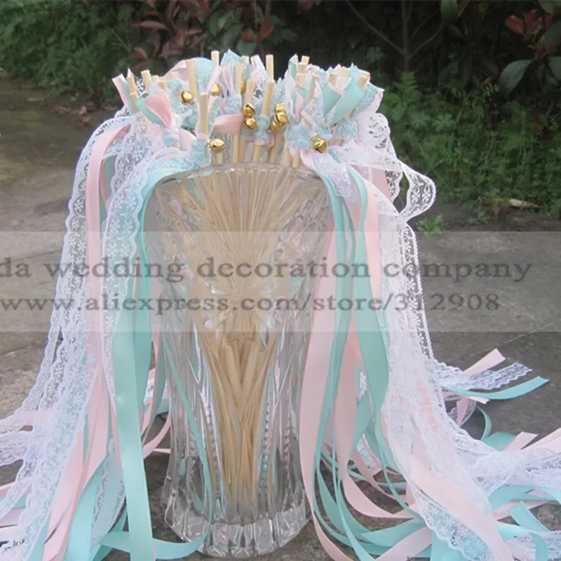 Hot selling Style D cream lace wedding ribbon stick wands for wedding decoration  50/20/10 pcs/lot