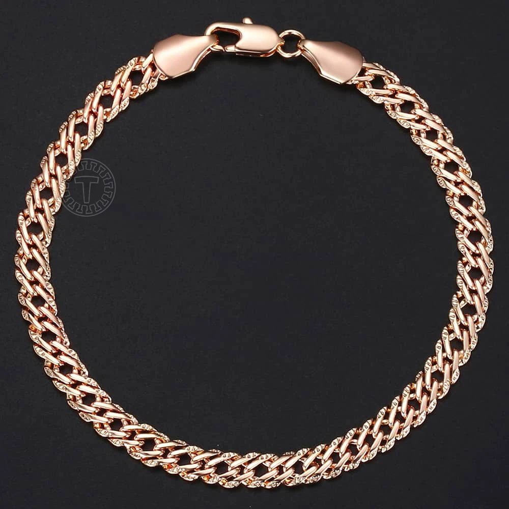 5mm Bracelets for Women Girls 585 Rose Gold Color Venitian Curb Link Bracelets Woman Fashion Party Jewelry 18cm 20cm KGB428