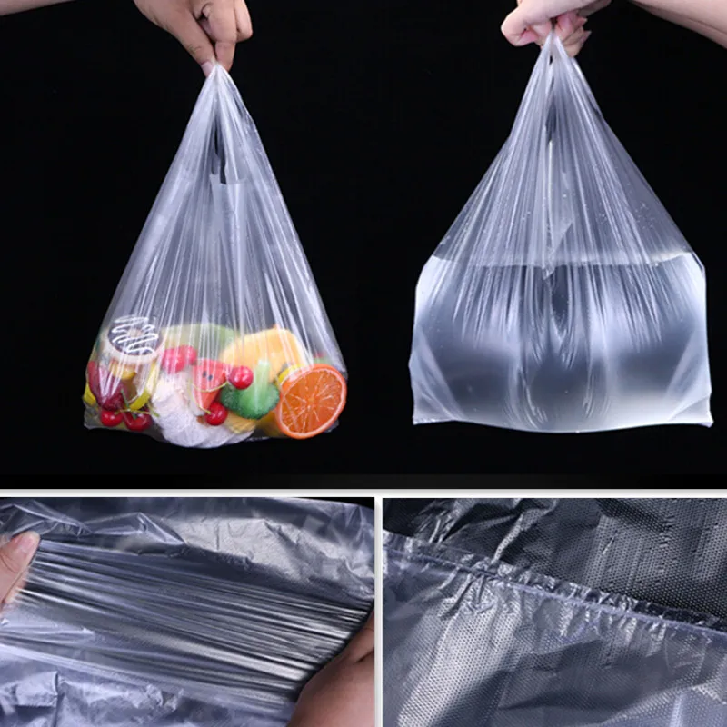 White Clear Plastic Shopping Bag 100Pcs Transparent Shopping Bag Supermarket Plastic Bags With Handle Food Packaging Bag Storage