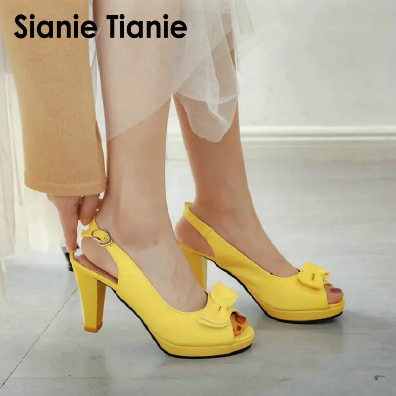 Sianie Tianie 2024 summer patent PU woman high heels yellow blue pink peep toe party shoes women\'s slingback sandals size 33-45