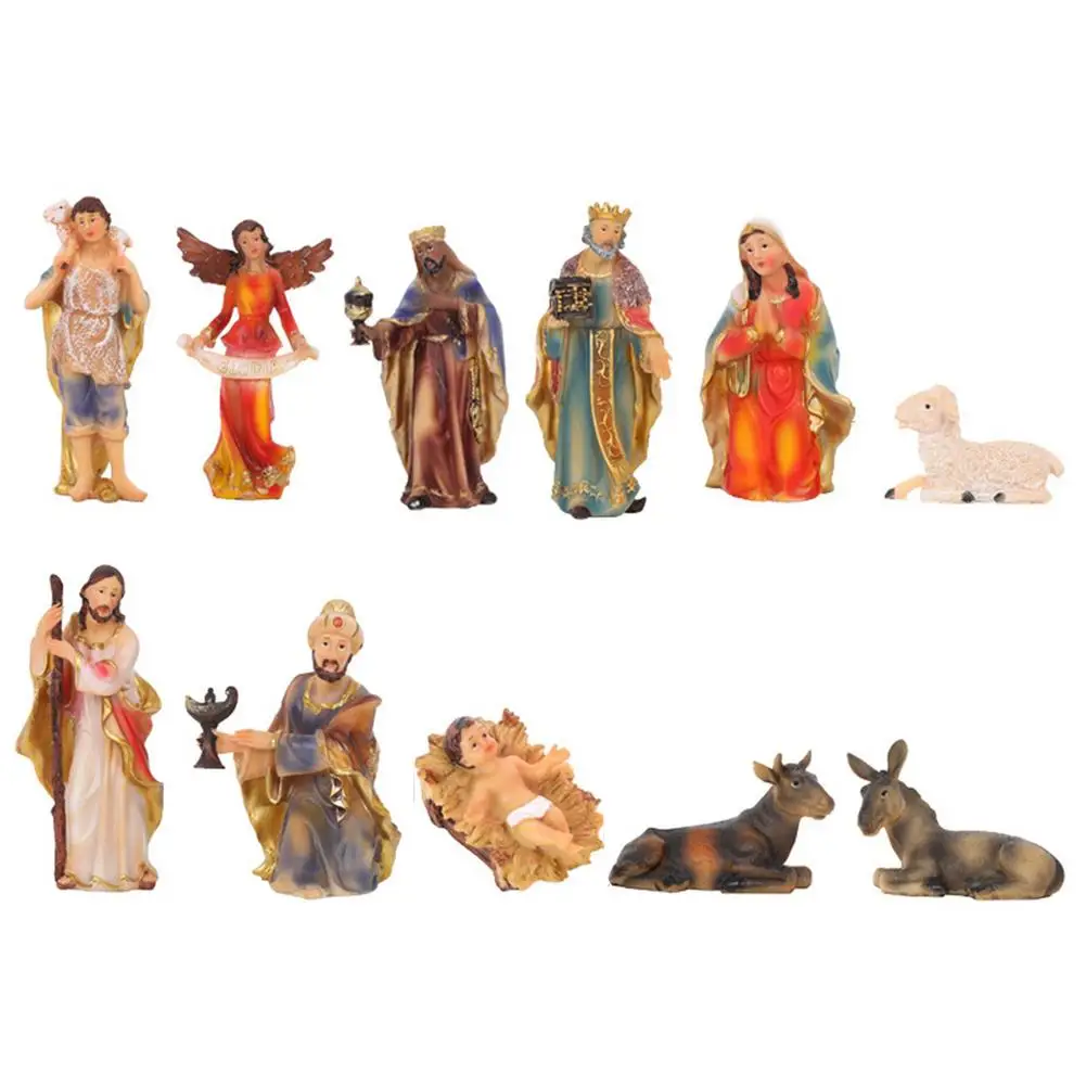 11Pcs/set Christ Birth Of Jesus Ornament Nativity Scene Manger Decor Catholic Statue Christmas Indoor Manger Scene Christmas