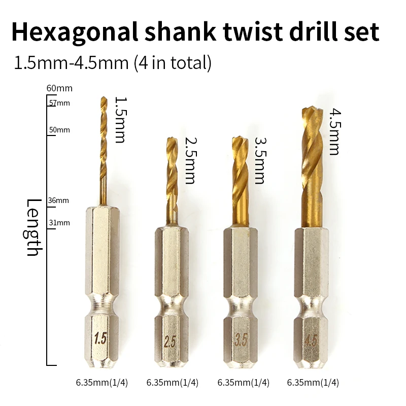 Hexagonal handle 1/4 inch angle iron plate stainless steel special twist drill set Q type ultra short drill hole 1.5-13mm