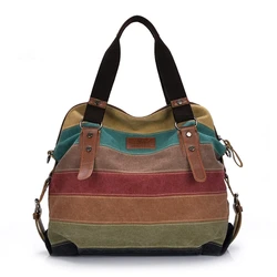 Yogodlns  Canvas Totes Striped Womens Handbag New Patchwork Rainbow Shoulder Bag Fashion Female Casual Crossbody Bag Sac a Main