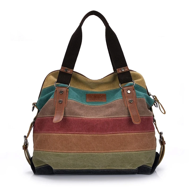 Yogodlns płócienne torby w paski torebka damska nowa patchworkowa tęczowa torba na ramię moda damska codzienna torba typu crossbody Sac a Main