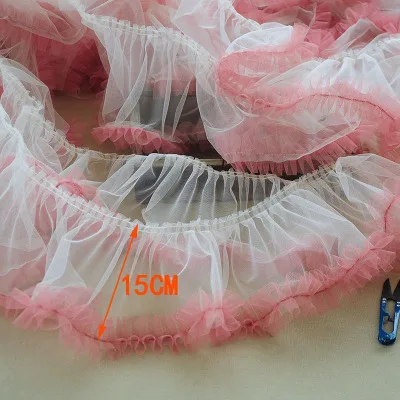 1Meter Red Pink Yellow DIY Clothing Accessories 15cm Folded Chiffon Yarn pleated Lace Mesh Lace Trim Gauze Ruffles Accessories