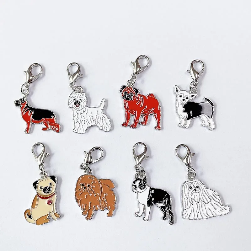 2PCS/LOT Pet dog Bag metal charm Pug  DIY Key Chain Animal enamel corgi dog charms for jewelry making earring pendant bracelet