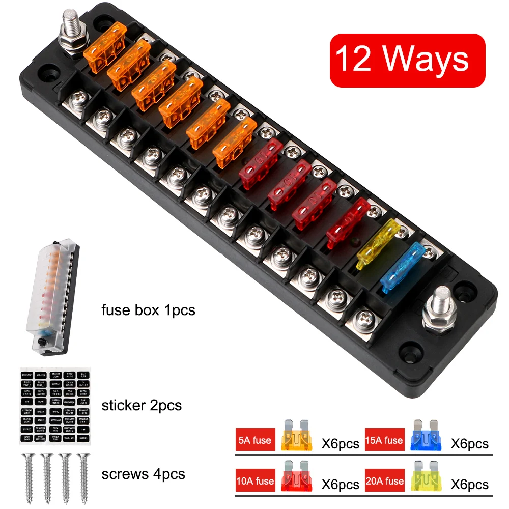 32V 75A Zekeringkast Houder Vlamvertragend 6 Manieren 12 Manieren Blade Zekeringblok Met Cover Accessoires Voor auto Marine Boot Vrachtwagen Trailer
