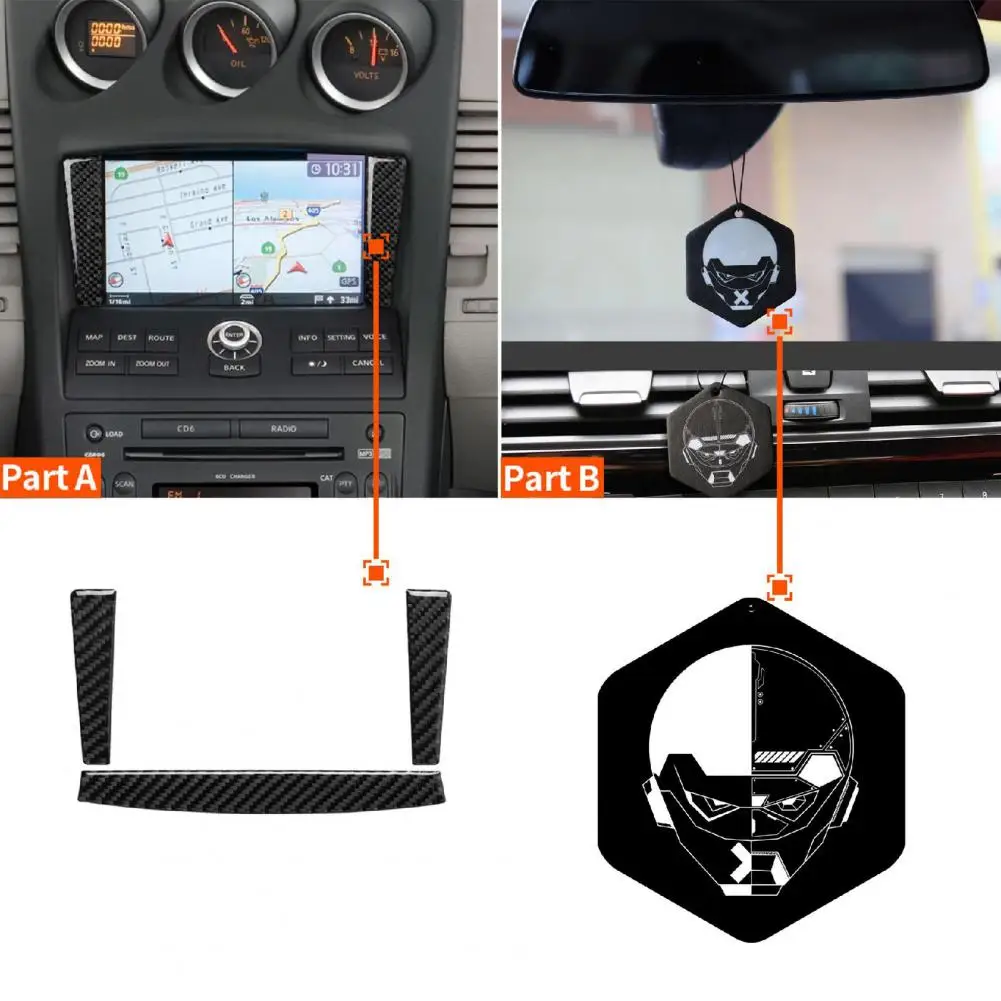 350z,カーボンファイバーカーセンター,ダッシュボードステッカー,防食,カーアクセサリー用の軽量ナビゲーションフレームカバー,2個