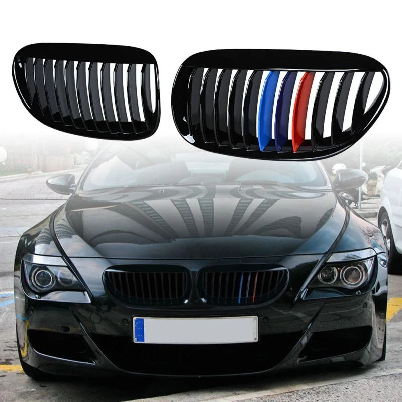 Car Front Kidney Grilles Polystyrene For BMW E63 E64 650i 645Ci M6 Coupe/Convertible 2004-2010 Gloss Black Grilles