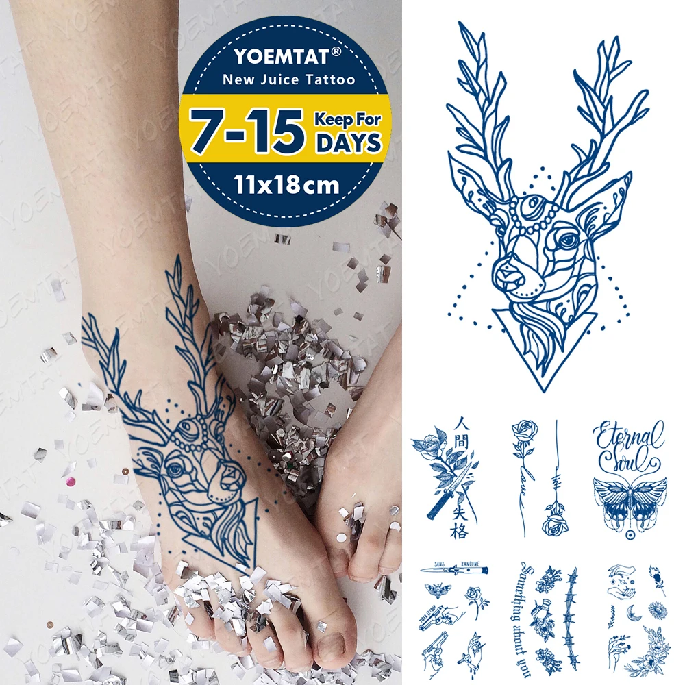 

Juice Ink Lasting Waterproof Temporary Tattoo Sticker Line Deer Geometric Rose Flower Gun Flash Tatoo Woman Body Art Fake Tatto