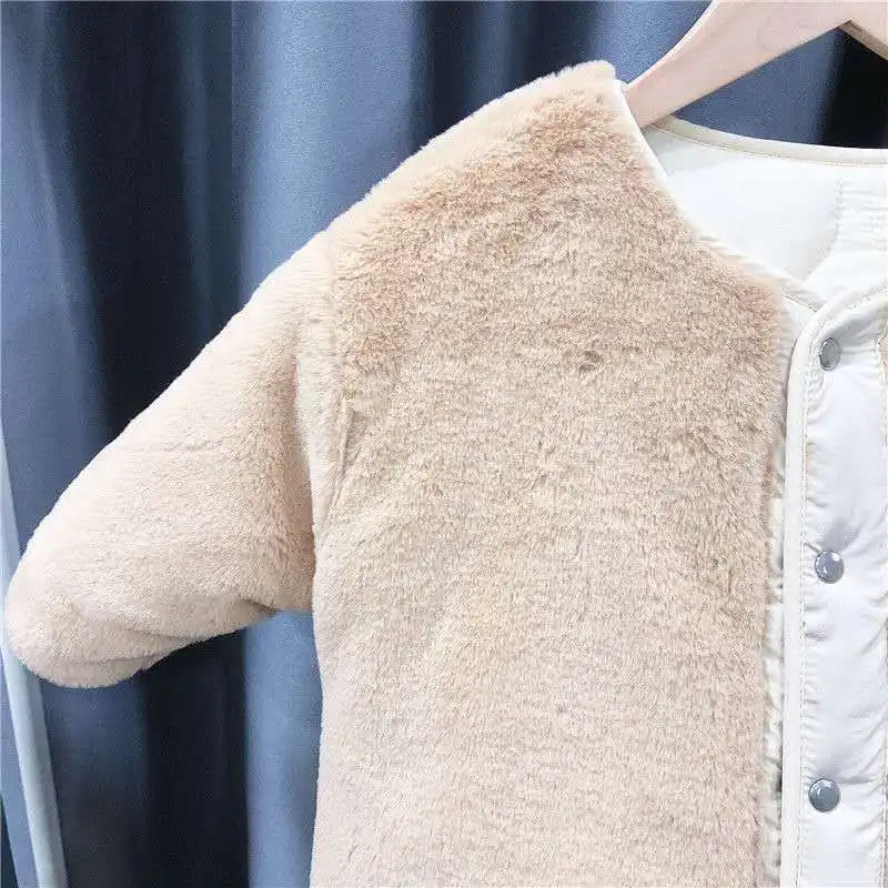 New Children Spring Winter Fur Kids Girl Coat Teenage Thick Outwear Jackets High Quality Warm Fashion Plus Velvet