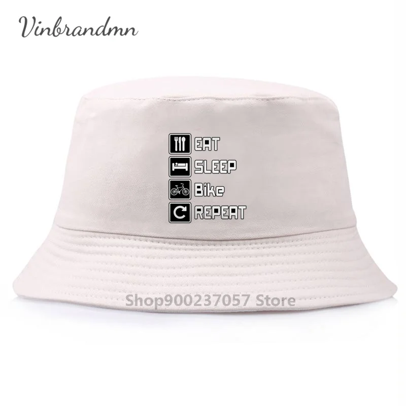 Eat Sleep Bike Repeat Design Print Bucket Cap funny summer MTB biker BMX cycling  mountain cyclist gift Fisherman Hat