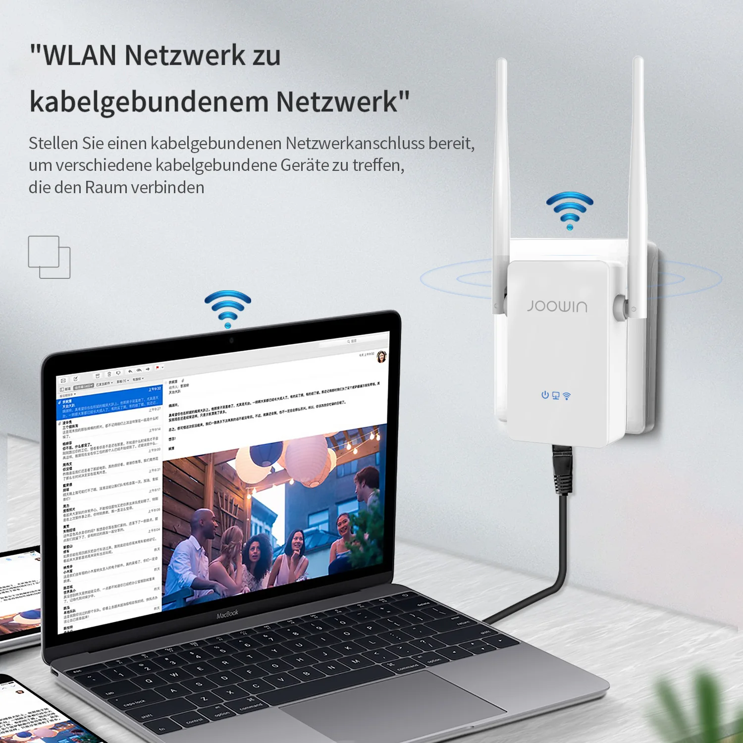 JOOWIN 300Mbps Wireless Home Repeater 2,4G Netzwerk Wifi Extender Signal Verstärker 2 * 5dbi Antenne Signal Booster JW-WR302S-V2