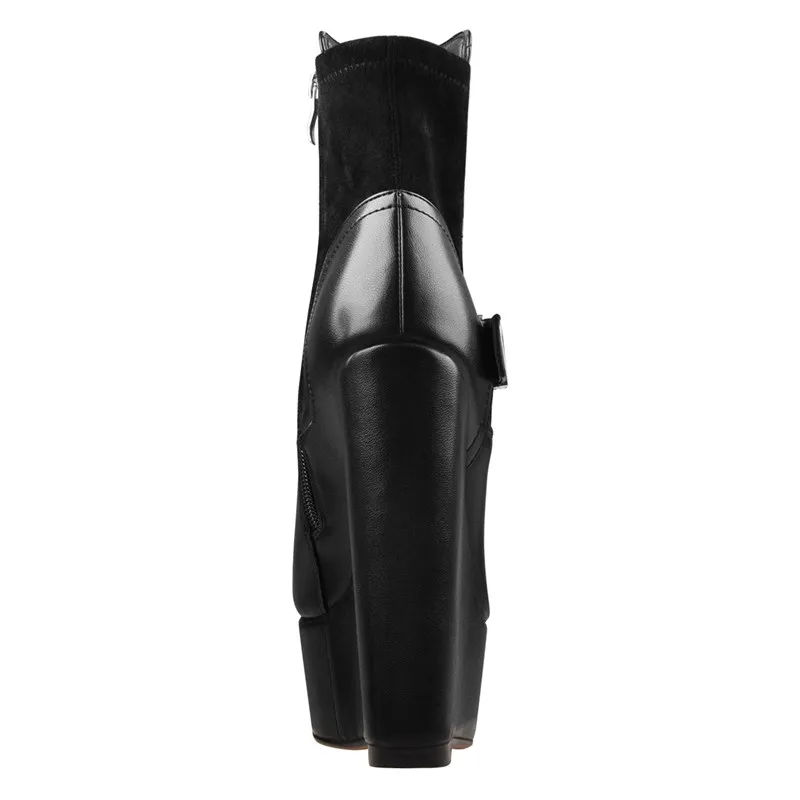Onlymaker Women Wedge 16CM High Heels Ankel Boots Soft Leather For Party Dress Lady Zipper boots Plus size For Winter
