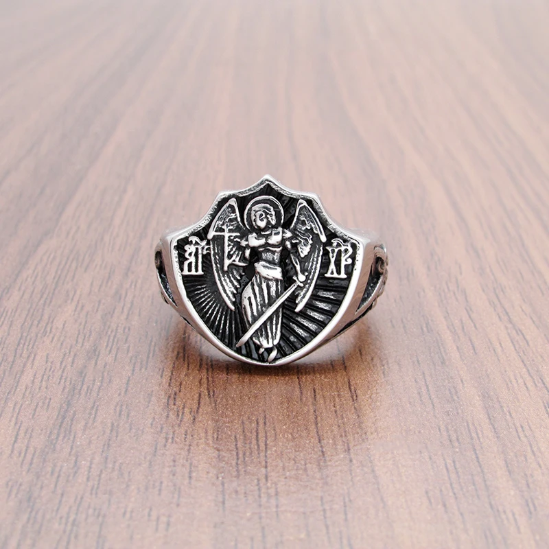 Punk 316L Stainless Steel St-Michael Men\'s Rings Good Lucky Talisman Religious Personality Celtics Knot Ring For Jewelry Gift