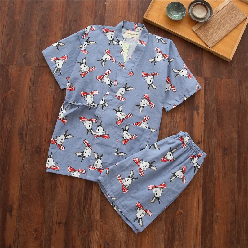 Summer Traditional Japanese Kimono Loose Cardigan Pajamas Woman Yukata Femme Floral Print Short Sleeve Homewear Cotton