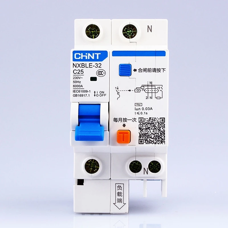 CHINT AC230/400V NXBLE-32 1P+N residual current device C 6 10 16 20 25 32A Electromagnetic release type C circuit interrupter