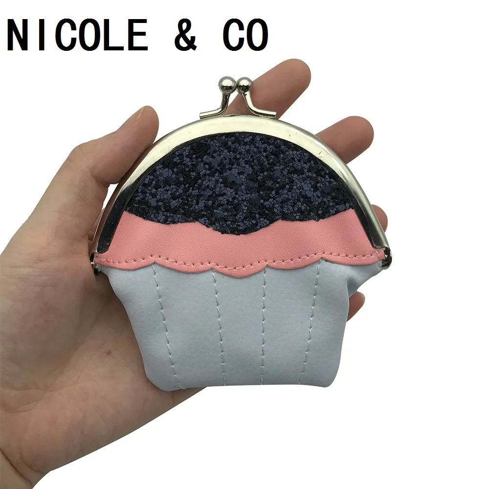 

NICOLE & CO Girl Mini Coin Purse Women PU Leather Fashion Metal Frame Original New Small Wallet Sequin Cute Change Money Key Bag