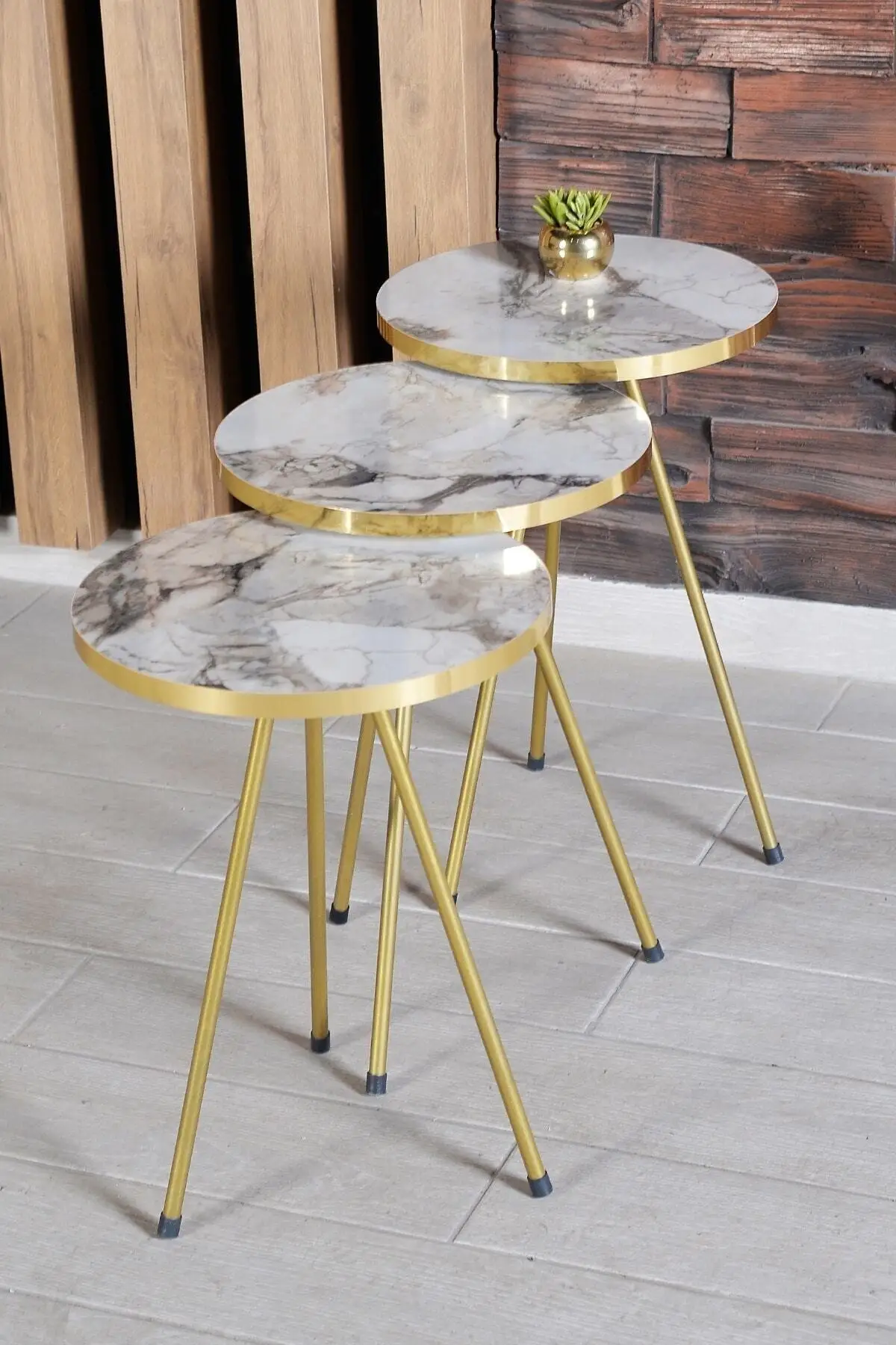 Zigon Coffee Table 3'lü Gold Metal Toe Ephesus Gold