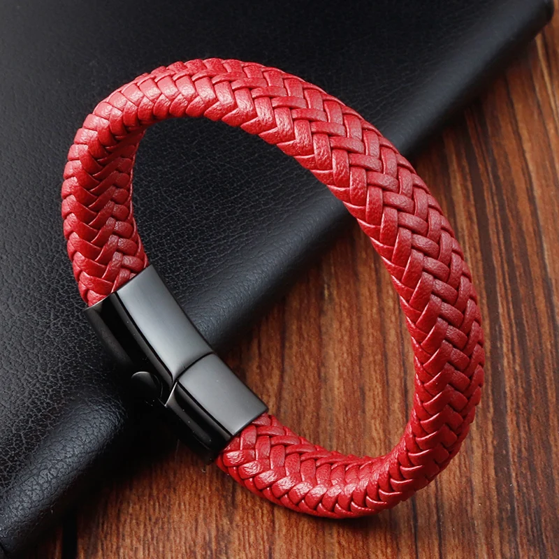 Multi-layer Small Accessories Combination red Colors Selection Stainless Steel Men\'s Leather Bracelet Handsome Boy Simple Gift