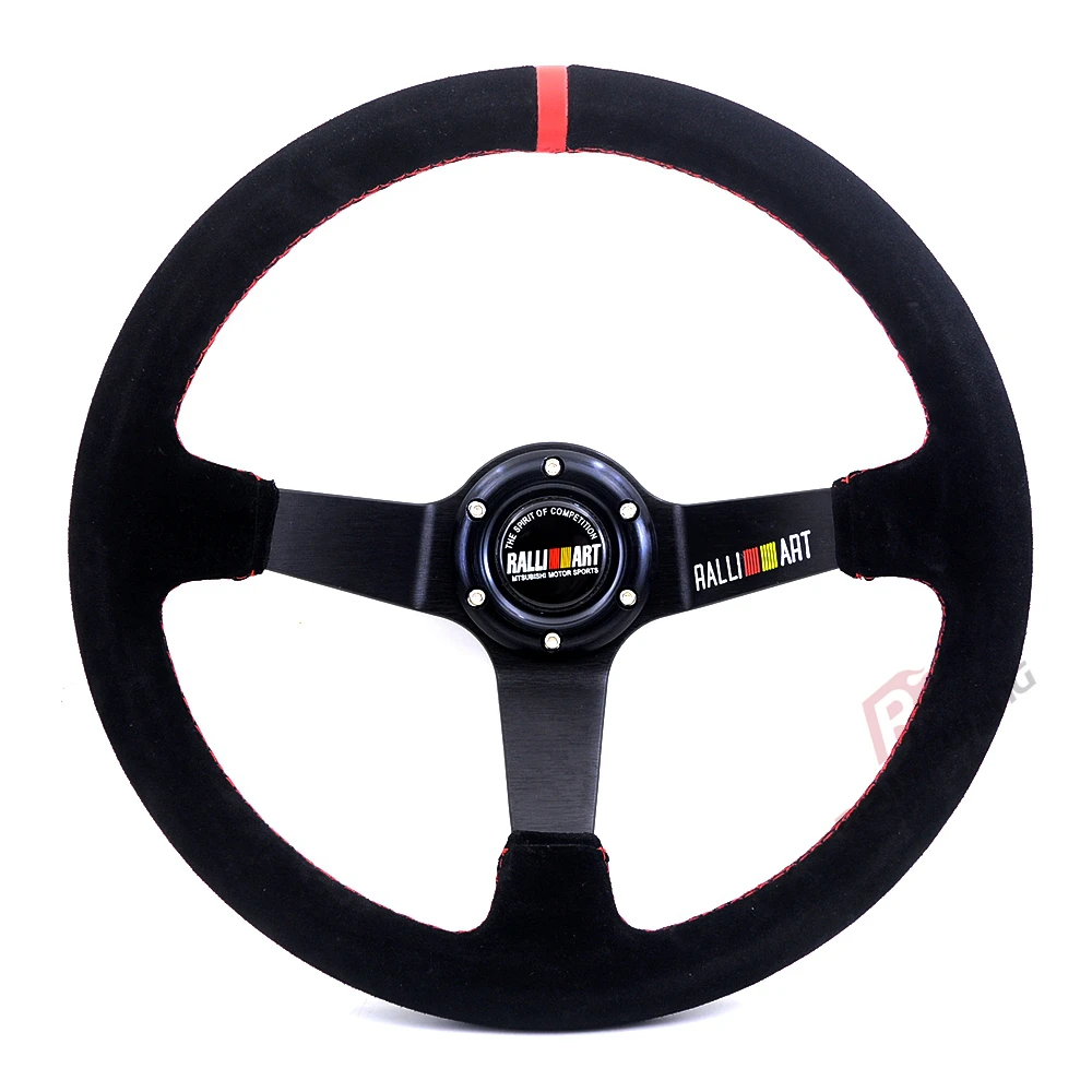 350mm Suede Leather Deep Dish Sport Drifting Ralliart Racing Car Rally Steering Wheel