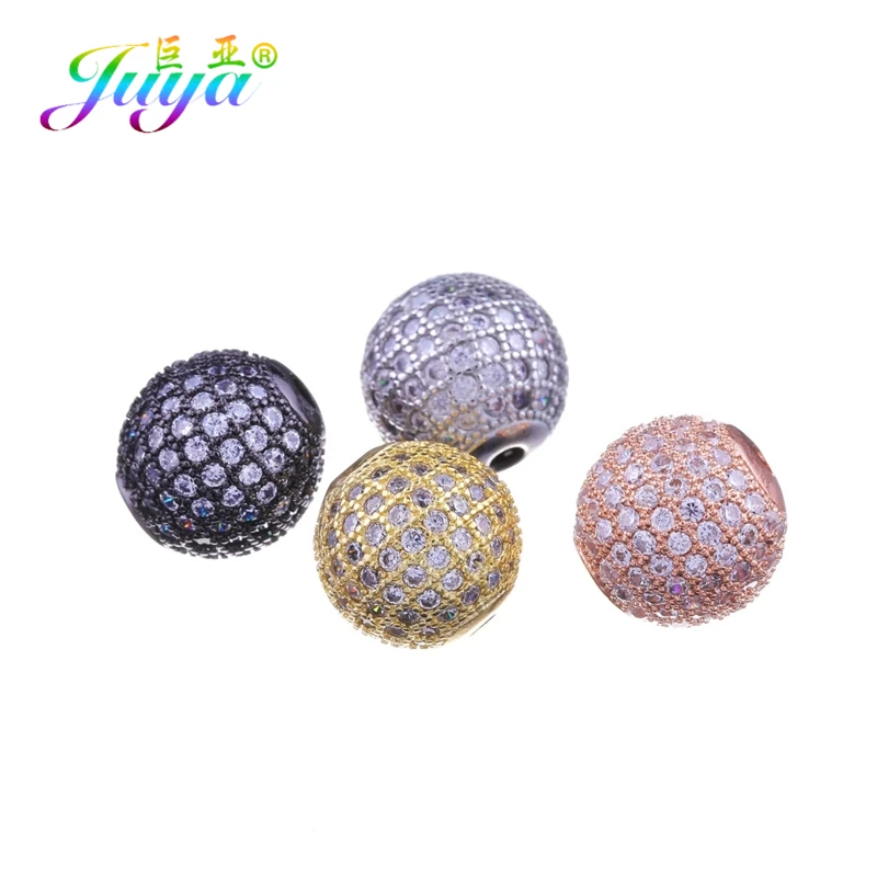 Juya-Cuentas de circonita Micro pavé, 5, 6, 8, 10, 12, 13, 14mm, bolas de discoteca de Metal, abalorios, piedras naturales, costura, joyería hecha a