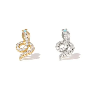 2025 Delicate 925 Sterling Silver Cute Animal Snake Shaped Stud Earring For Women Dainty Clear Cz Paved Turquoises Party Jewelry