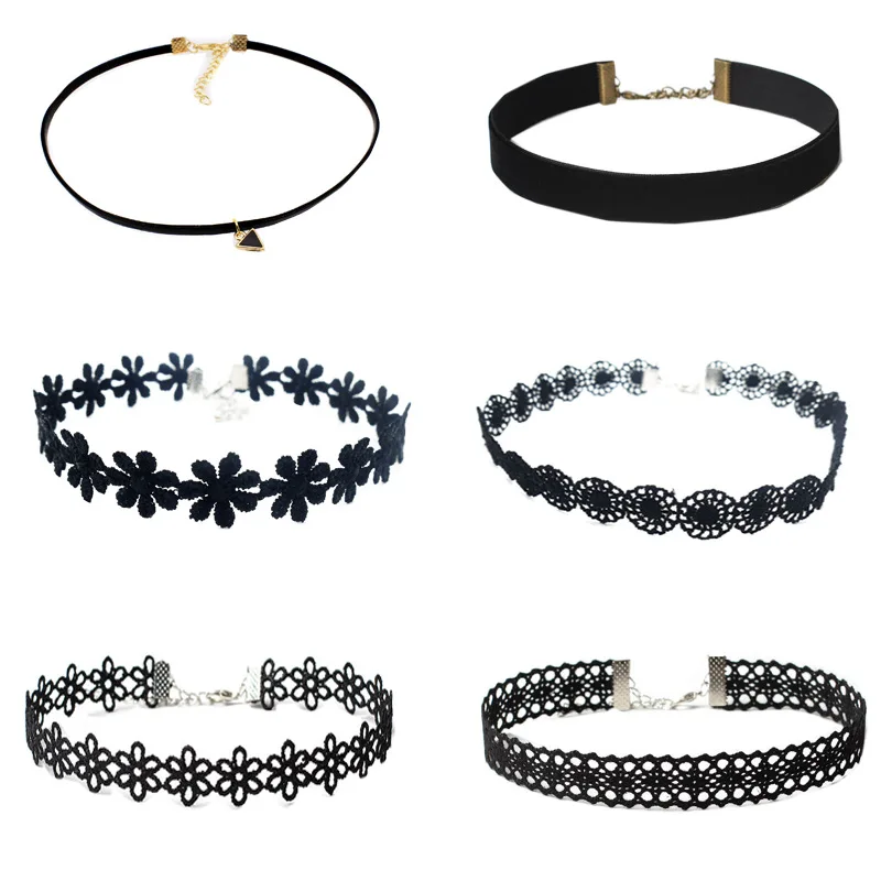 Classic Gothic Tattoo Lace Choker Necklace Set, 7pcs