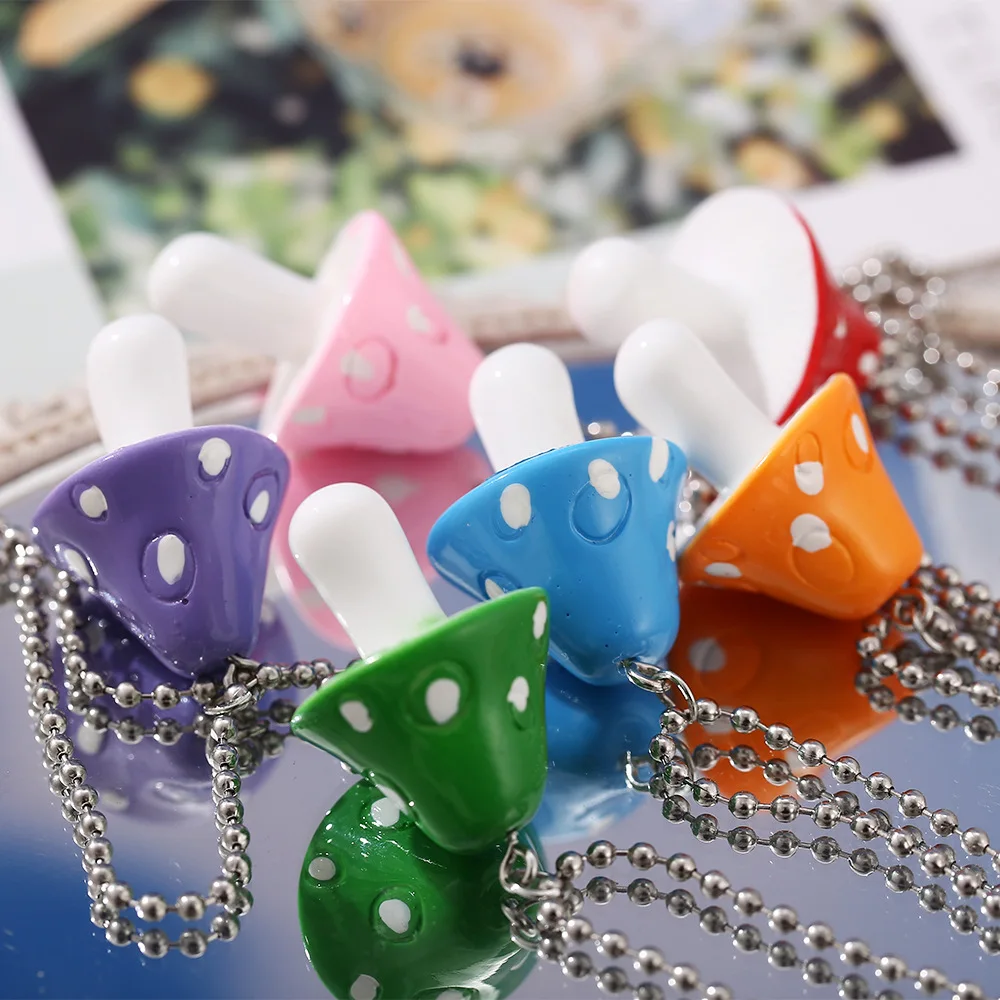 Indie Colorful Cute Mushroom Pendant Necklace for Women Beads Chain Cartoon Resin Goblincore  90s Aesthetic accessories Jewelry