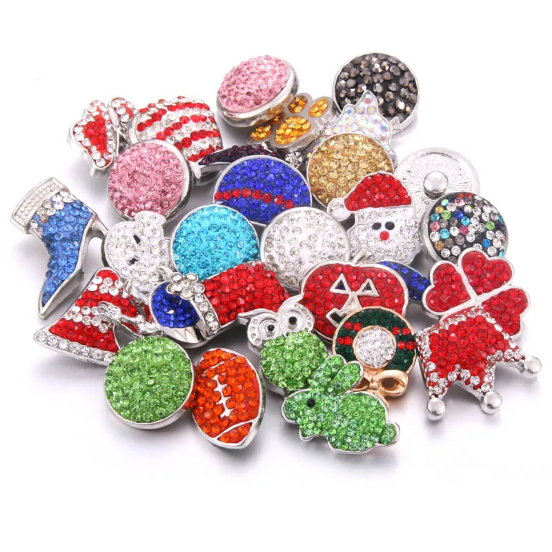 Wholesale 5pcs/lot 18mm Snap Jewelry Mix Many Styles 18mm Metal Snap buttons Silver Color buttons Rhinestone Snaps Jewelry