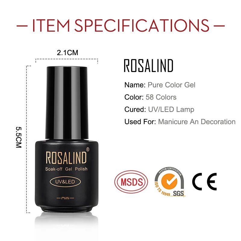 ROSALIND 7ML Top Base Coat Gel Polish Nail Hybrid Varnish For Manicure Nail Art Design Manicure Necessities Soak Off Gel