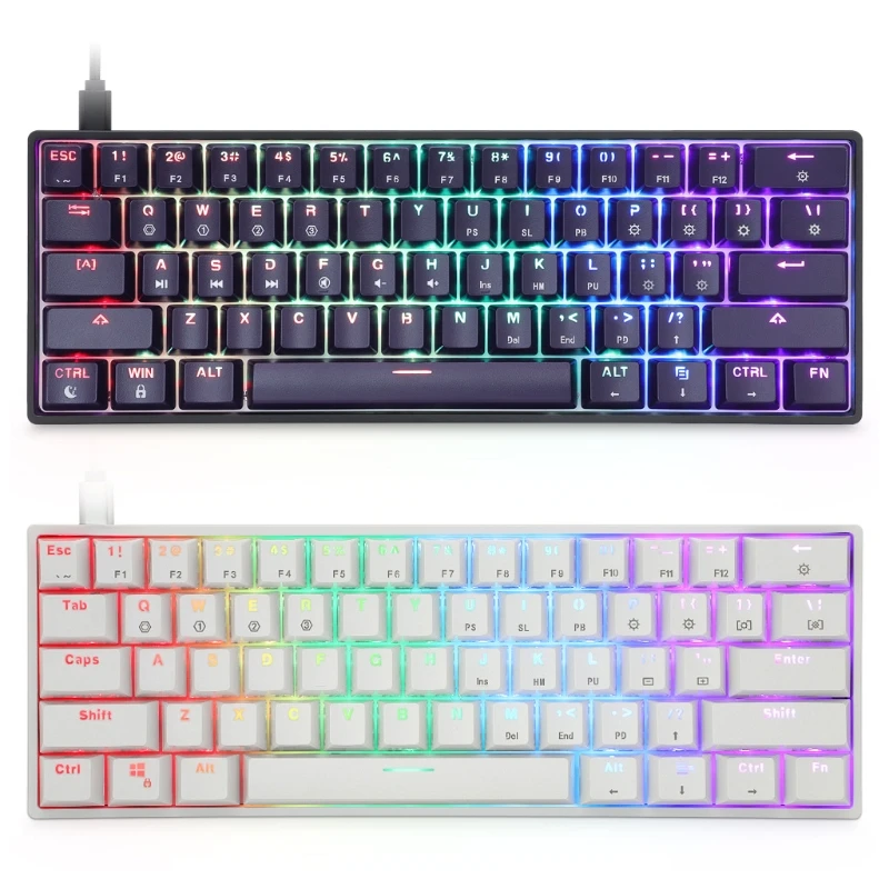 SK61S Gaming Keyboard 61 Keys Wire/Wireless BT5.0 Mechanical Keyboard with RGB LED Backlit Programmable Gateron Optical Switches