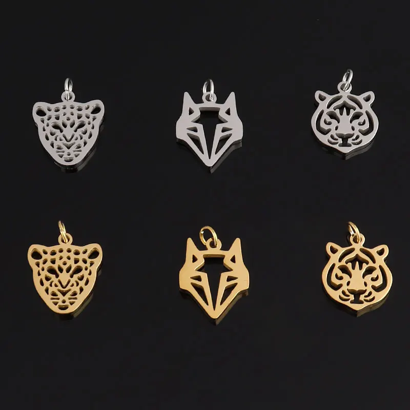 5pcs High Quality Stainless Steel Charms For Making Leopard Tiger Pendant Handmade Jewelry Findings Wholesale Pendant 14x12mm