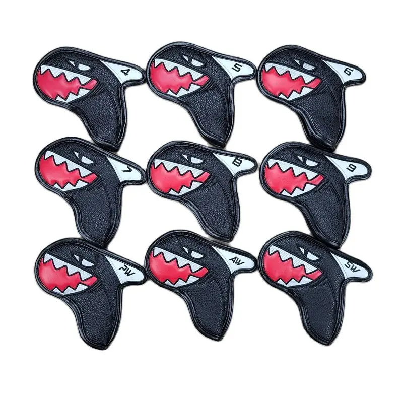 New White Black Sea Shark Golf Irons Head Covers PU Leather Golf Clubs Iron Set Headcover #4-9PAS for Man Women