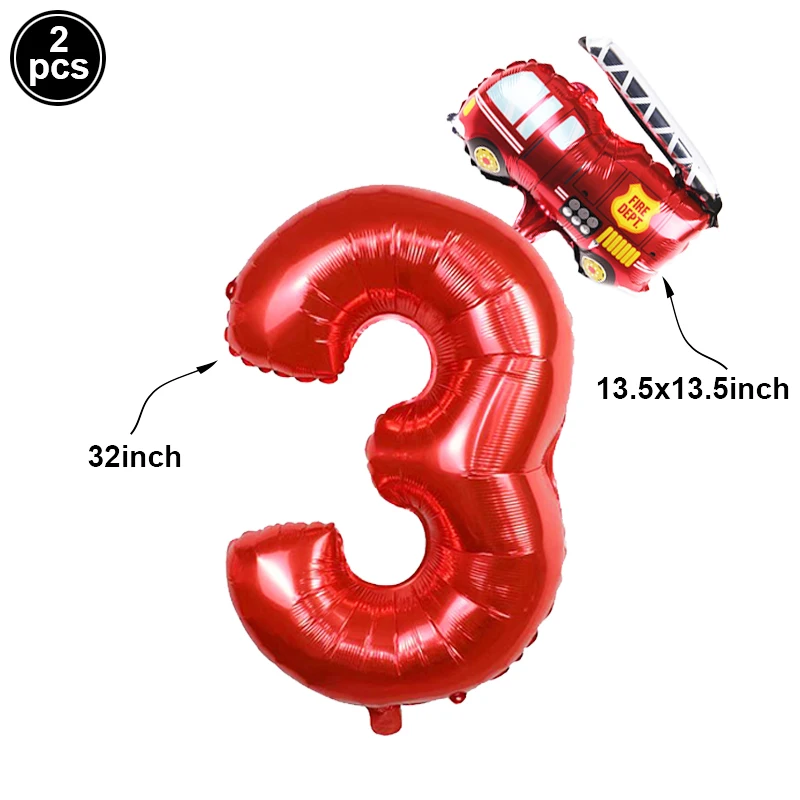 Fire Party Decor Set Include Number Foil Balloon and Mini Fire Truck Ballon Firefighter Birthday Balloon for Rescue Themed Party