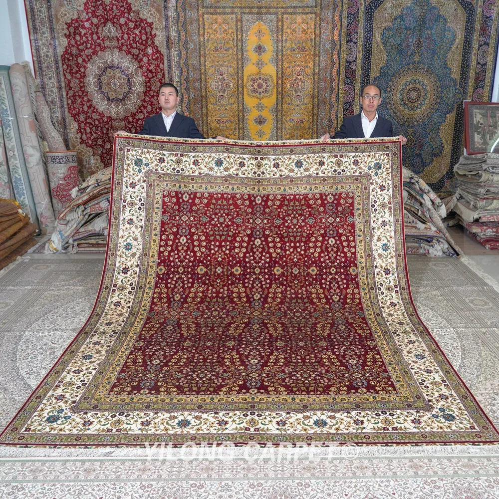 8'x10' Hand Made Turkish Silk Rug Antique Red Handknotted Silk Carpet (TJ241A)