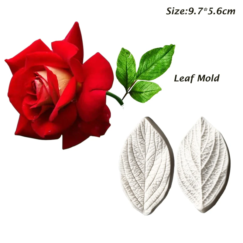 2 Styles Large Rose & Leaf Veiner Silicone Mold Cake Decorating Tools Chocolate Gumpaste Clay Weeding ,Sugarcraft Moulds CS411