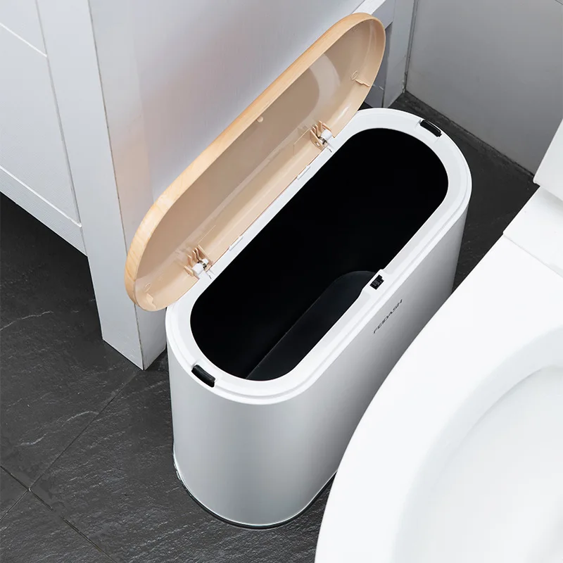 Press Style Narrow Trash Can Toilet Bathroom Plastic Waste Bin Dustbin Kitchen Garbage Bucket Trash Bin Household Trash BinZB206