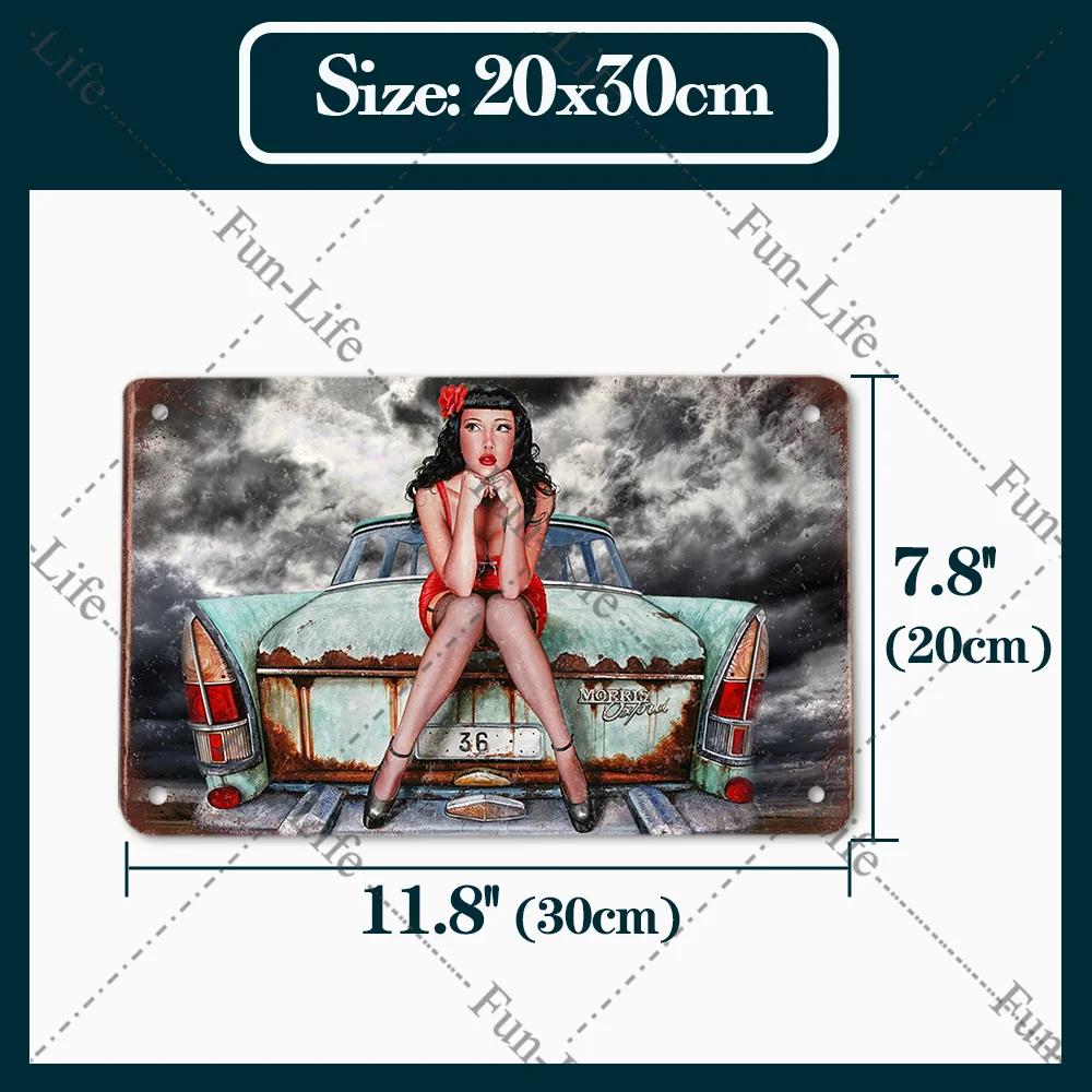 Beauty Girl Vintage Metal Poster Retro TinplateCompact Car Tin Signs Board Home Pub Bar Cafe Garage Wall Decor 20x30 CM