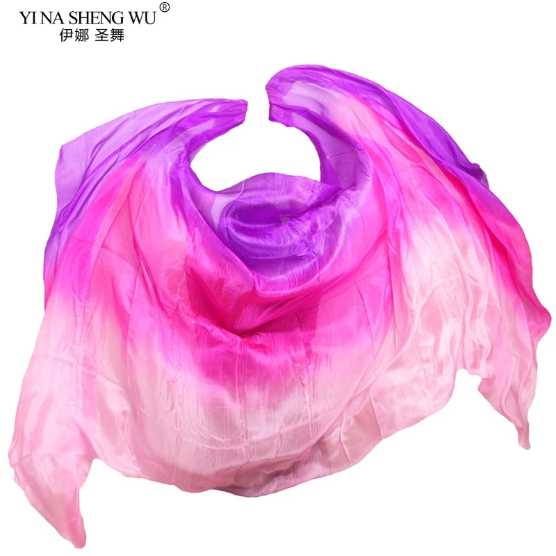 Customized Silk Veils 100% Real Silk Belly Dance Veil Bellydance Hand Scarf Shawls Belly Dancer Stage Performance Prop Gradient