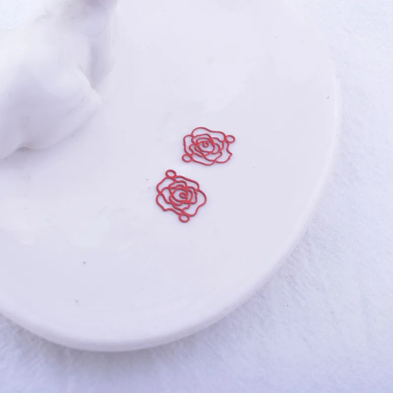 100 Stück AC5215 10*13mm Messing-Blumenverbinder Kleine Rosenblüten-Anhänger Filigran-Wasserzeichen Schmuckzubehör für Ohrringe – Detail 11