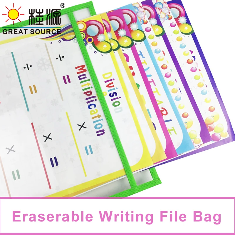 MQQ Dry Erasabl  Pockets Transparent Write PET Reusable Wipe Drawing Bag File Pocket Color Pens For Kids Dooble(2Sets)