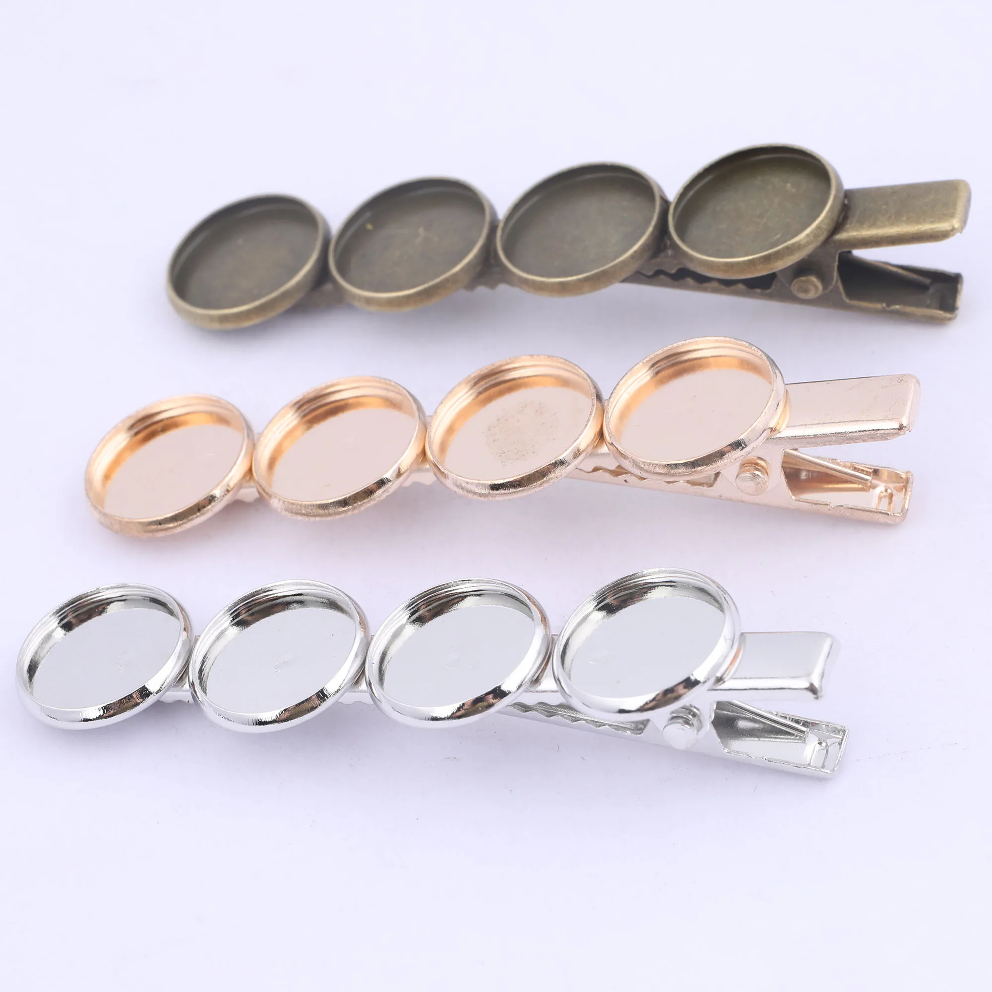 reidgaller 5pcs fit 12mm cabochon hair clip base settings KC gold plated alligator hairclip bezel trays diy hair accessories