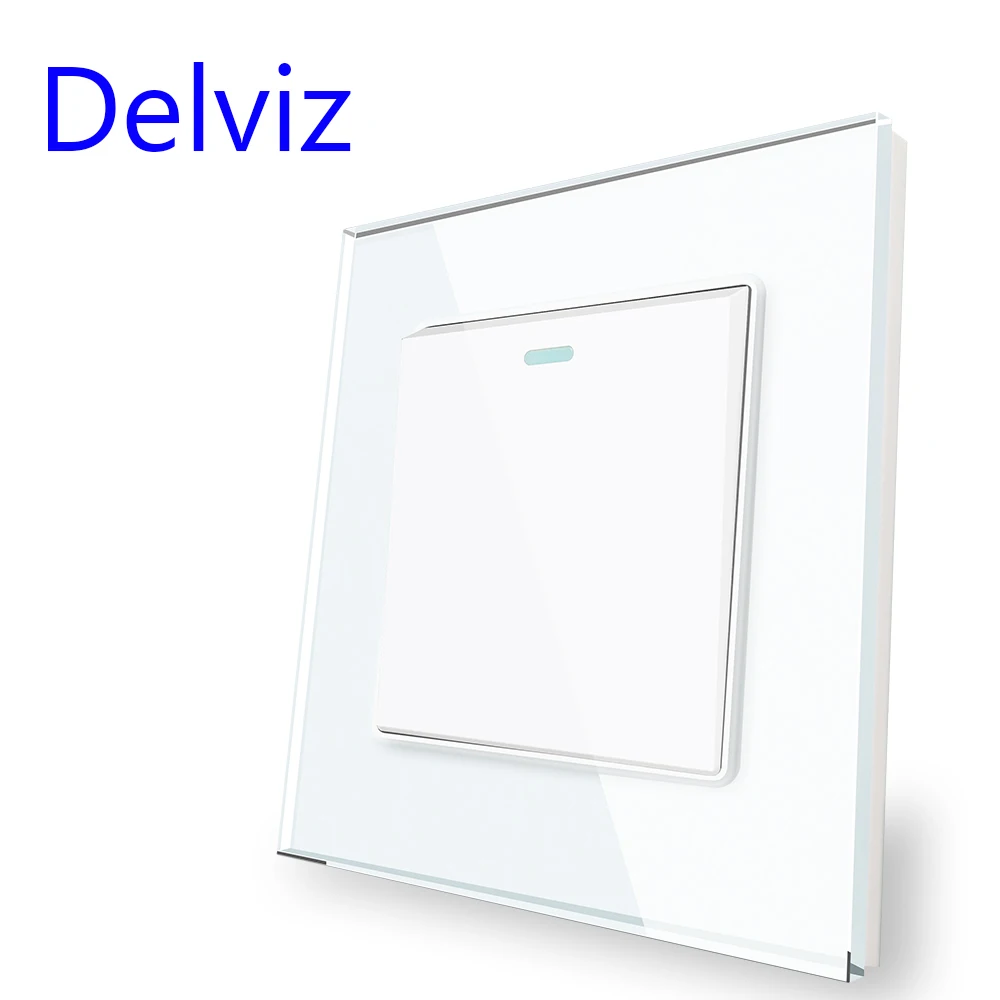 Delviz Toughened Glass Switch, White Crystal Panel 16A Power Outlet,1 Gang 2 Way Push Button Switch, EU Standard Wall USB Socket